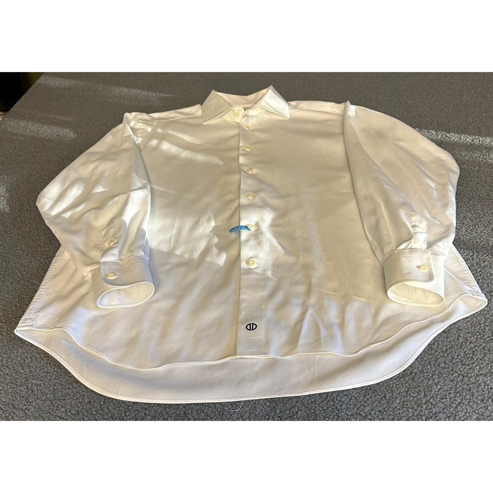 David Donahue Dress Shirt Mens 16.5 34/35 White Textured Cotton Long Sleeve
